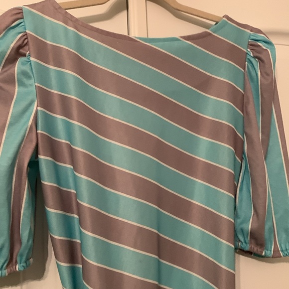 Lightweight summer dress - seafoam green and taupe stripe - Picture 2 of 3